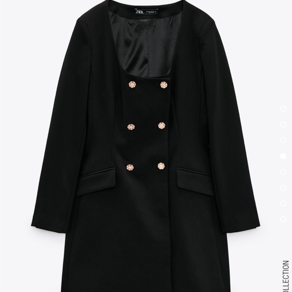 Zara Women's Black Blazer/Coat with Gold Buttons Dress